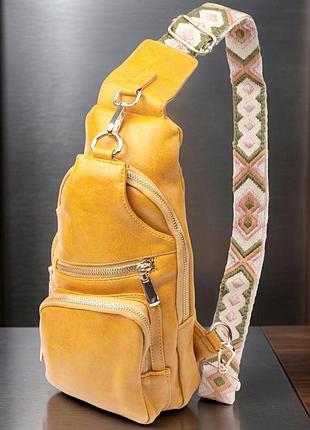 Яркая женская слинг сумка через плечо из экокожи vintage 22753 желтый