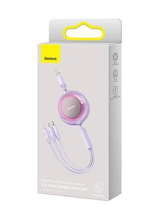 Кабель baseus bright mirror series retractable fast charging data cable usb to m+l+c.. purple ( ) 2