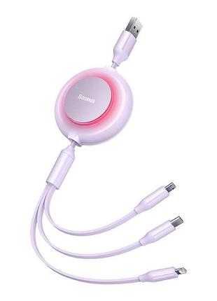 Кабель baseus bright mirror series retractable fast charging data cable usb to m+l+c.. purple ( ) 3