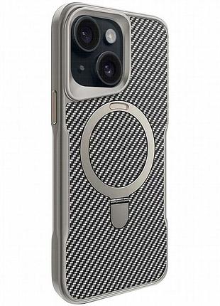 Tpu+pc чехол metal buttons with magnetic fit carbon ring для apple iphone 15 (6.1") серый