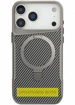 Tpu+pc чехол metal buttons with magnetic fit carbon ring для apple iphone 17 (6.3") серый