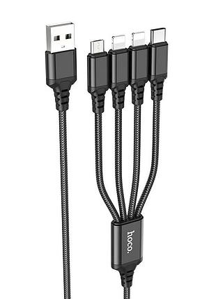 Кабель hoco super charging cable (ip+ip+type-c+micro) black ( )
