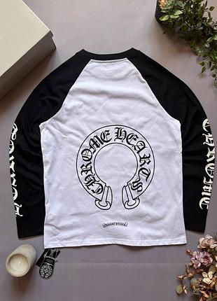 Лонгслів чоловічий chrome hearts чорно-білий бавовняний