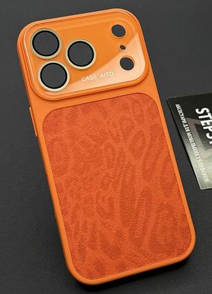 Чехол для iphone 17 pro max с линзами на камеру леопардовый матовый текстурный glass leopard case оранжевый