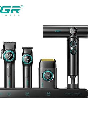 Комплект vgr steplerss pro in black, машинка для стрижки (clipper), триммер, электробритва, фен