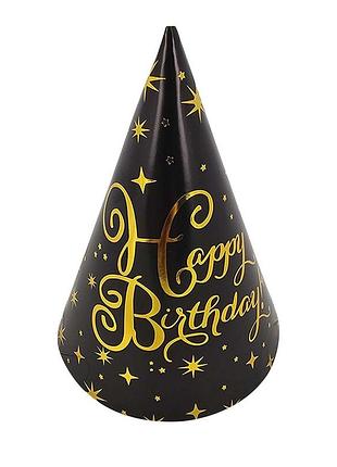 Колпачки бумажные 15сm "happy birthday черные с золотом " 10шт tm pelican