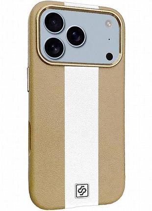 Кожаный чехол rally with magnetic fit для apple iphone 17 pro (6.3") beige / white