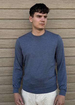 Suitsupply 100% merino wool светр вовняний пуловер xl синій меланж