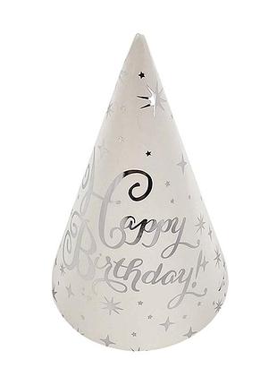 Колпачки бумажные 15сm "happy birthday черные с серебром " 10шт tm pelican