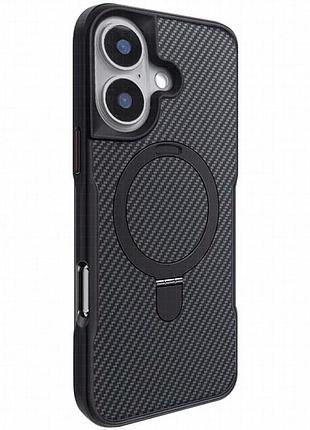 Tpu+pc чехол metal buttons with magnetic fit carbon ring для apple iphone 16 (6.1") черный