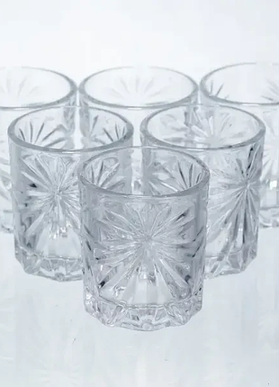 Набор рюмок для настолок rocks glass 6 штук по 75 мл с рельефным узором hp-17-8