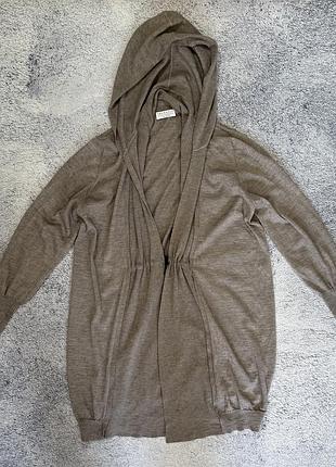 Brunello cucinelli кашемір шовк кардиган з капюшоном светр xl/l