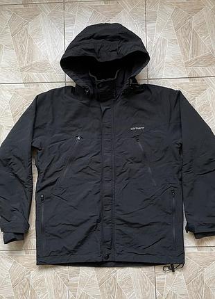 Куртка y2k carhartt ripstop hooded jacket black fleece lined nylon work coat size m