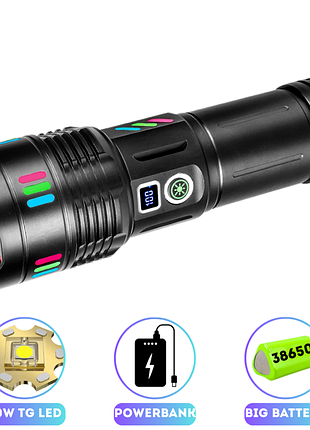 Ліхтар night vision fluorescence white laser led, power bank,, зп type-c, zoom, box