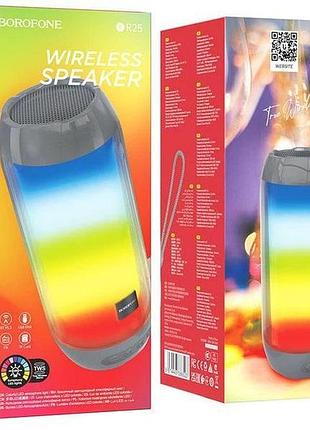 Портативная bluetooth колонка borofone, мач, rgb-подсветка, fm, aux, usb, tf, tws, серая