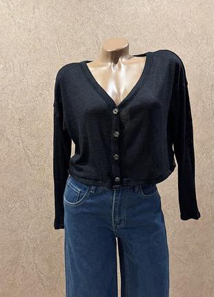 Чорний укорочений кардиган h&m divided легка кофта на ґудзиках кроп розмір s-m