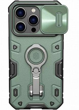 Tpu+pc чехол nillkin camshield armor pro no logo (шторка на камеру) для apple iphone 14 pro (6.1") зеленый