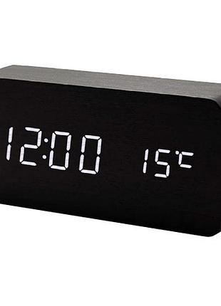Годинник мережевий білий, (корпус чорний) температура, usb