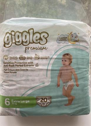 Підгузки giggles premium extra large (розмір 6, 15+ кг, 20 шт.)