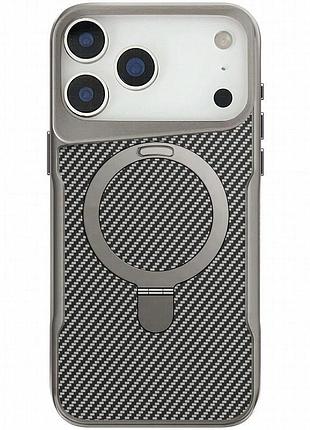 Tpu+pc чехол metal buttons with magnetic fit carbon ring для apple iphone 17 pro max (6.9") серый