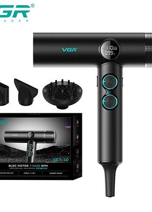 Фен професійний vgr black, рівнів обдування rpm, рівнів температури °c - °c, насадки