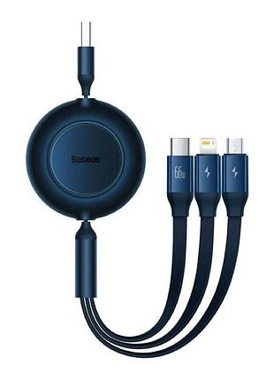 Кабель baseus bright mirror series retractable fast charging data cable usb to m+l+c. blue ( )