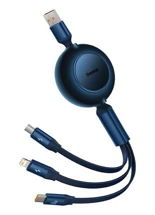 Кабель baseus bright mirror series retractable fast charging data cable usb to m+l+c. blue ( ) 3