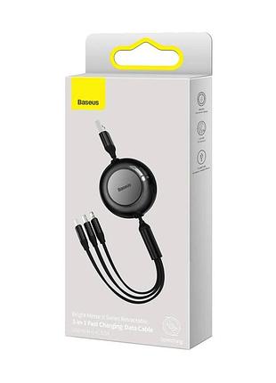 Кабель baseus retractable crystal fast charging data cable usb to m+l+c.. cluster black (p ) 2