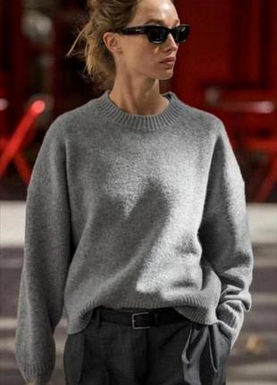 Свитер zara оверсайз кофта свитер джемпер пуловер базовый объемный свитшот шерсть шерстяной