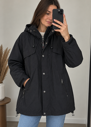 Черная женская куртка парка ветровка teddy’s xl oversize с капюшоном