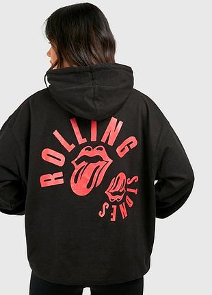 Женская кофта худи черная с принтом the rolling stones оверсайз