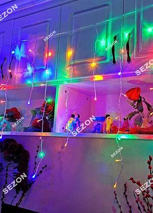 Бахрома led 3м.5м прозрачный провод, мульти 2