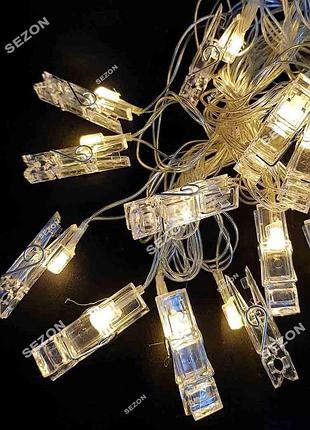 Фігурки led, "прищіпки", 7м+ перехідник, теплий білий