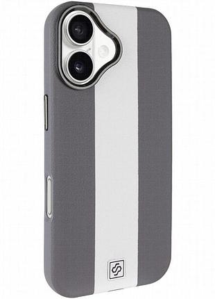Кожаный чехол rally with magnetic fit для apple iphone 17 (6.3") grey / white