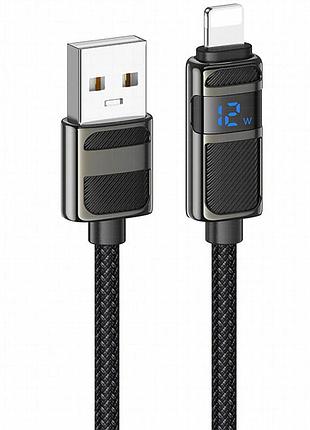 Дата кабель hoco u137 line with display usb to lightning 2.4a/12w (1.2m) black
