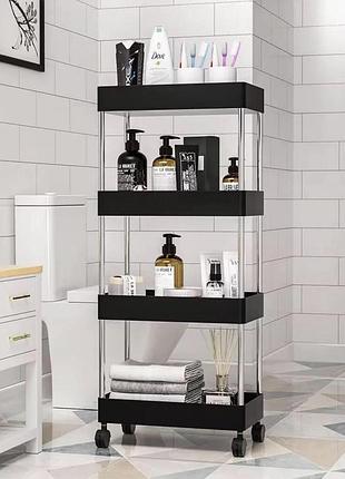 Этажерка на колесах 4 пололки напольная на колесиках only black 220-4 (20)
