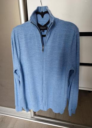Чоловічий блакитний светр кофта на блискавці lawrence grey (100% мериносова вовна / merino wool), розмір l
