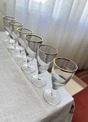 Вінтажні скляні чарки (келихи) з позолотою срср, 6 шт.