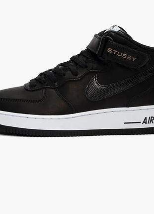 Кросівки унісекс stussy air force 1 mid sp чорні шкіряні