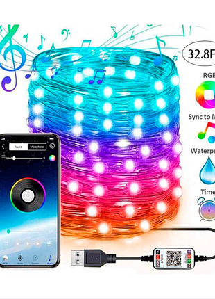 Розумна світлодіодна гірлянда роса rgb, м, led, керування через bluetooth