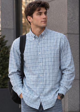 Стильная белая рубашка в голубую полоску massimo dutti finest fabric made in turkey