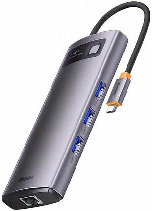Переходник hub baseus metal gleam series 7-port clarity (type-c to hdmi+usb3.0*3+pd+sd/tf) (b000307) station gray