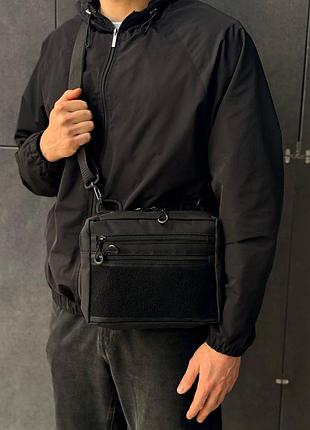 Чоловіча тактична сумка барсетка месенджер (планшетка) slim patch black, чорна через плече кондура 1000d для патчів
