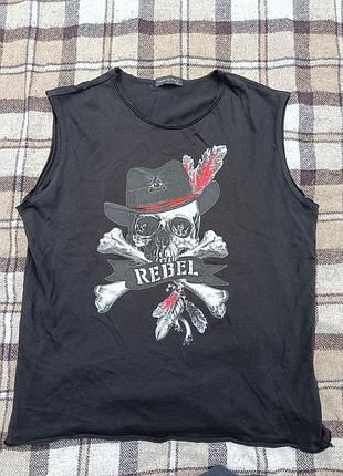 Майка чоловіча rebel чорна з принтом черепа