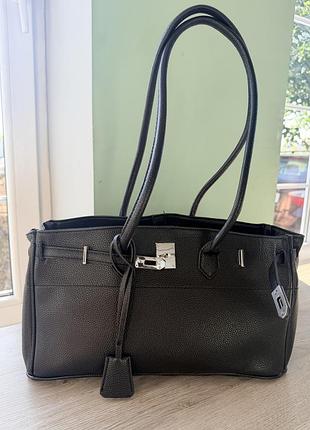 Сумка жіноча hermes чорна шкіряна