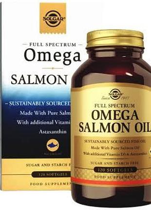 Масло из лосося solgar full spectrum omega wild alaskan salmon oil 2400 мг 120 капсул бады