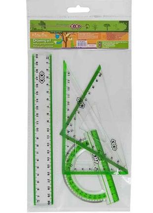 Комплект: линейка 20см, 2 косинца, транспортир,з салат.полос. zb.5680-15 тм zibi