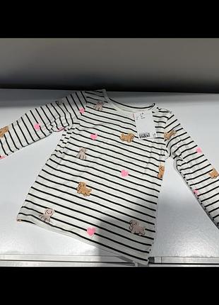 Кофта лонгслів для дівчинки h&m в смужку з принтом, розмір 92