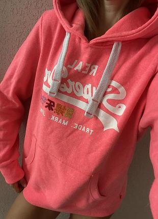 Брендове яскраве худі тепле з капюшоном коралове superdry
