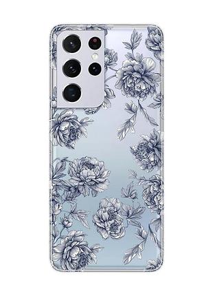 Прозрачный чехол на samsung galaxy s21 ultra ночные цветы (принт 432)